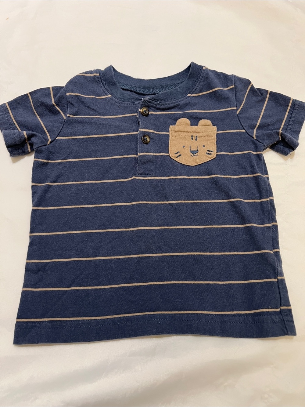 “Bundle 10/$13” Carter's 18m Navy Striped Short Sleeve Tee shirt Bear Pocket